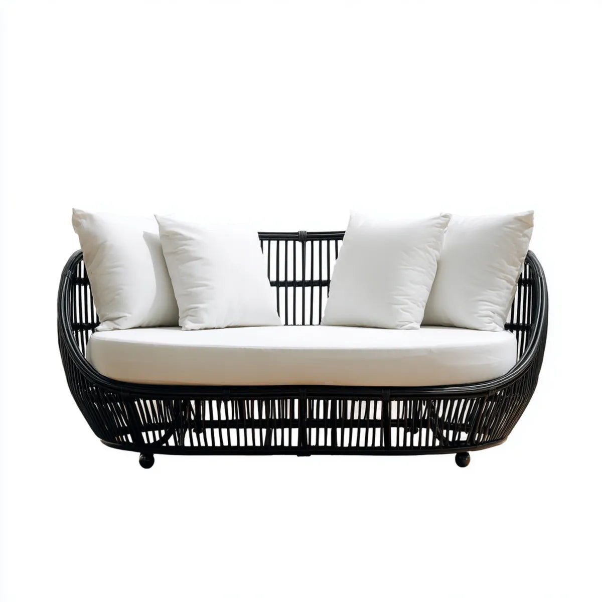 Sofa ogrodowa, Taras 2-osobowy Czarna biały z rattanu PE i stali pokrytej proszkiem 180 x 80 x 75 cm z rolkami