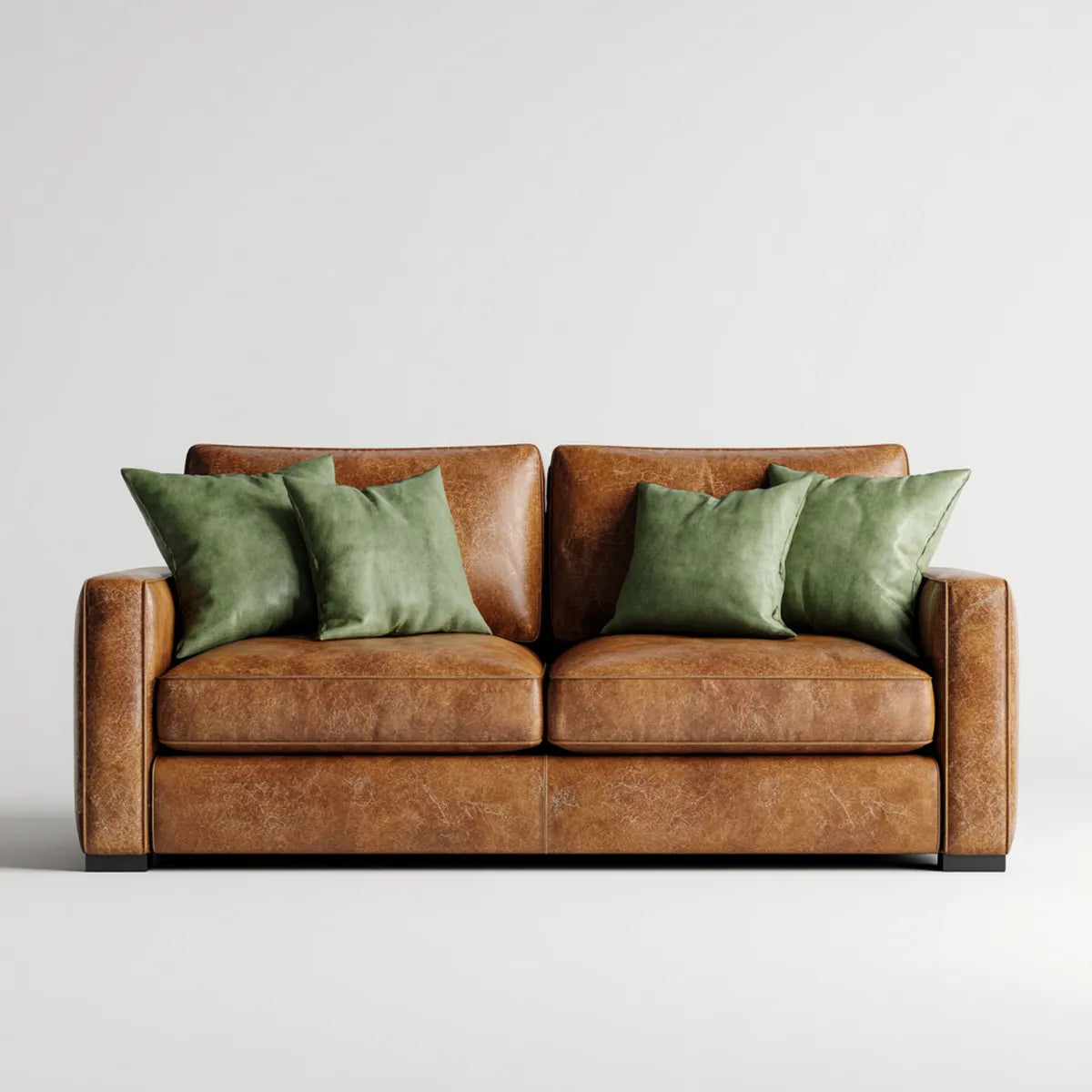 Sofa 2 brązowe miejsca 185 x 90 x 85 cm w skórze PU z prostokątnymi poduszkami zielonymi