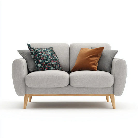 Sofa, 2-fotela fotelik jasny szary 150 x 85 x 82 cm z tapicerką poliestrową wyściełaną pianką i litymi nóżkami z drewna