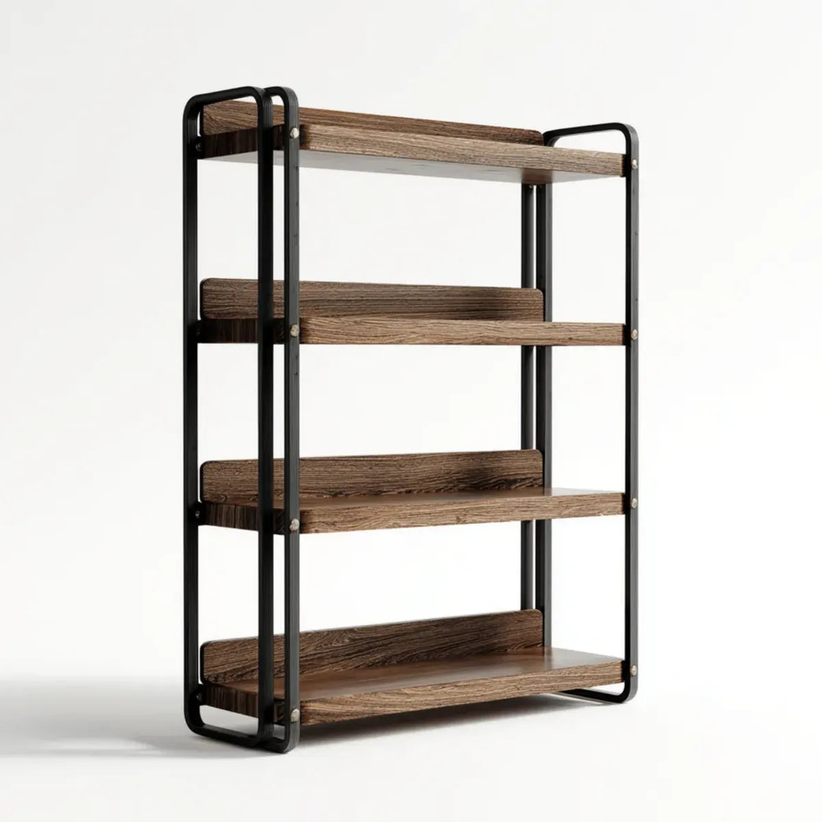 Regał, Półka z książkami 4 poziomy ciemnobrązowe i czarne 60 x 30 x 120 cm MDF i prostokątna stal