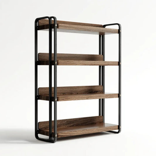 Regał, Półka z książkami 4 poziomy ciemnobrązowe i czarne 60 x 30 x 120 cm MDF i prostokątna stal
