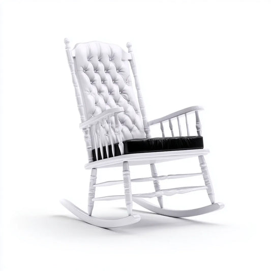 Fotel bujany, Krzesło Rocking Białe 70 x 100 x 120 cm z litego drewna sosnowego ze sztuczną tapicerką PU