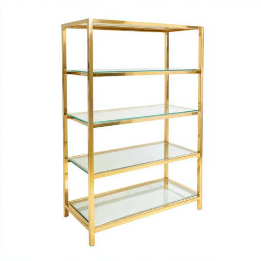 Regał, Złota półka do przechowywania prostokątnego 80 x 30 x 160 cm stali nierdzewnej i szkła hartowanego z 4 poziomami