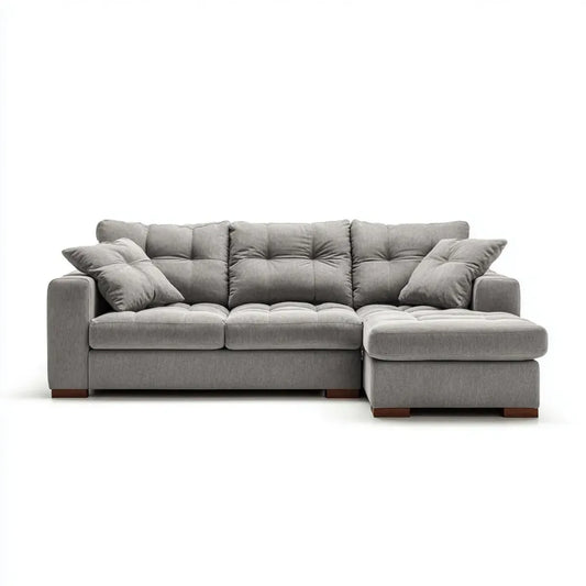 Sofa, Rożna sofa 3 miejsca szary z prawym półwyspem 250 x 160 x 88 cm poliestrowa powłoka L kształt