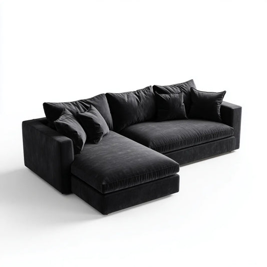 Sofa, Kanapa narożna z krzesełkiem z czarnym 3 fotelami 280 x 170 x 75 cm aksamitny kształt poliestru L
