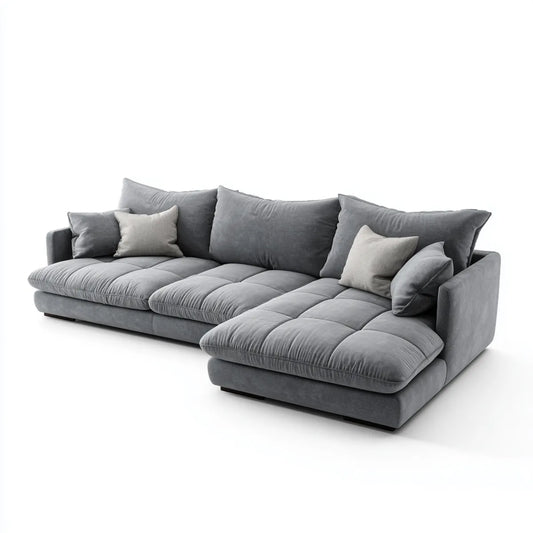 Sofa, Kanapa narożna 4 miejsca szare w aksamicie poliestrowym do 300 x 170 x 85 cm
