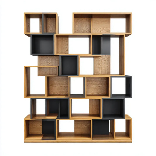 Regał, Modułowa otwarta biblioteka z dębem naturalnym i czarnym 160 x 30 x 200 cm w płytach MDF oakplatowanych