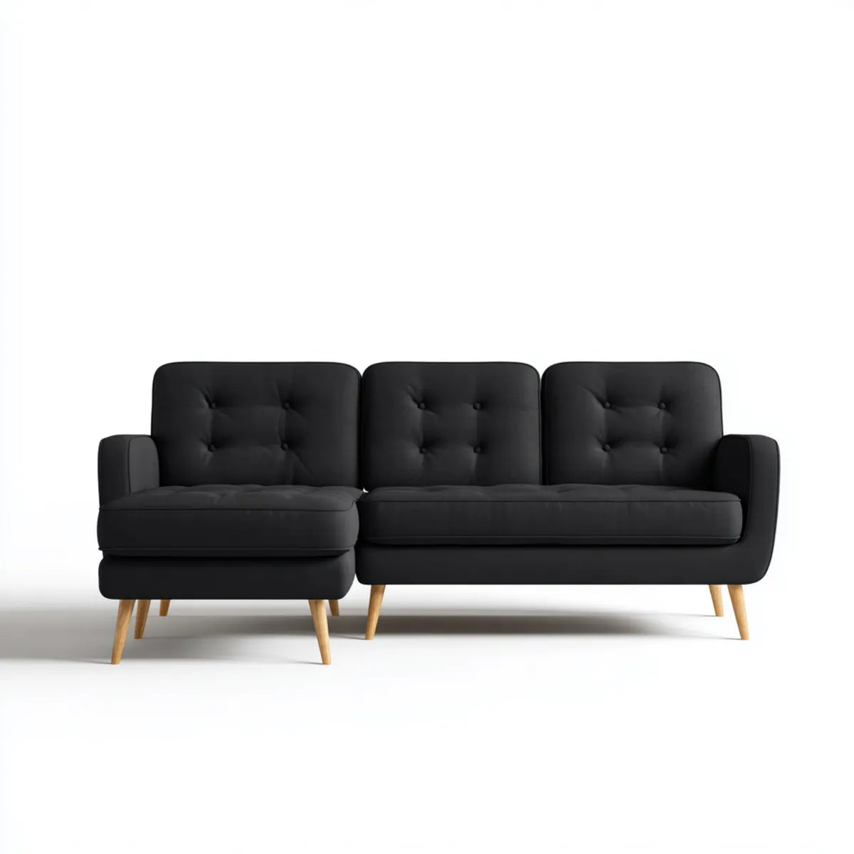 Sofa, Kanapa narożna 3 fotele z krzesełkiem z czarnym wieczkiem w skórze PU 230 x 150 x 85 cm