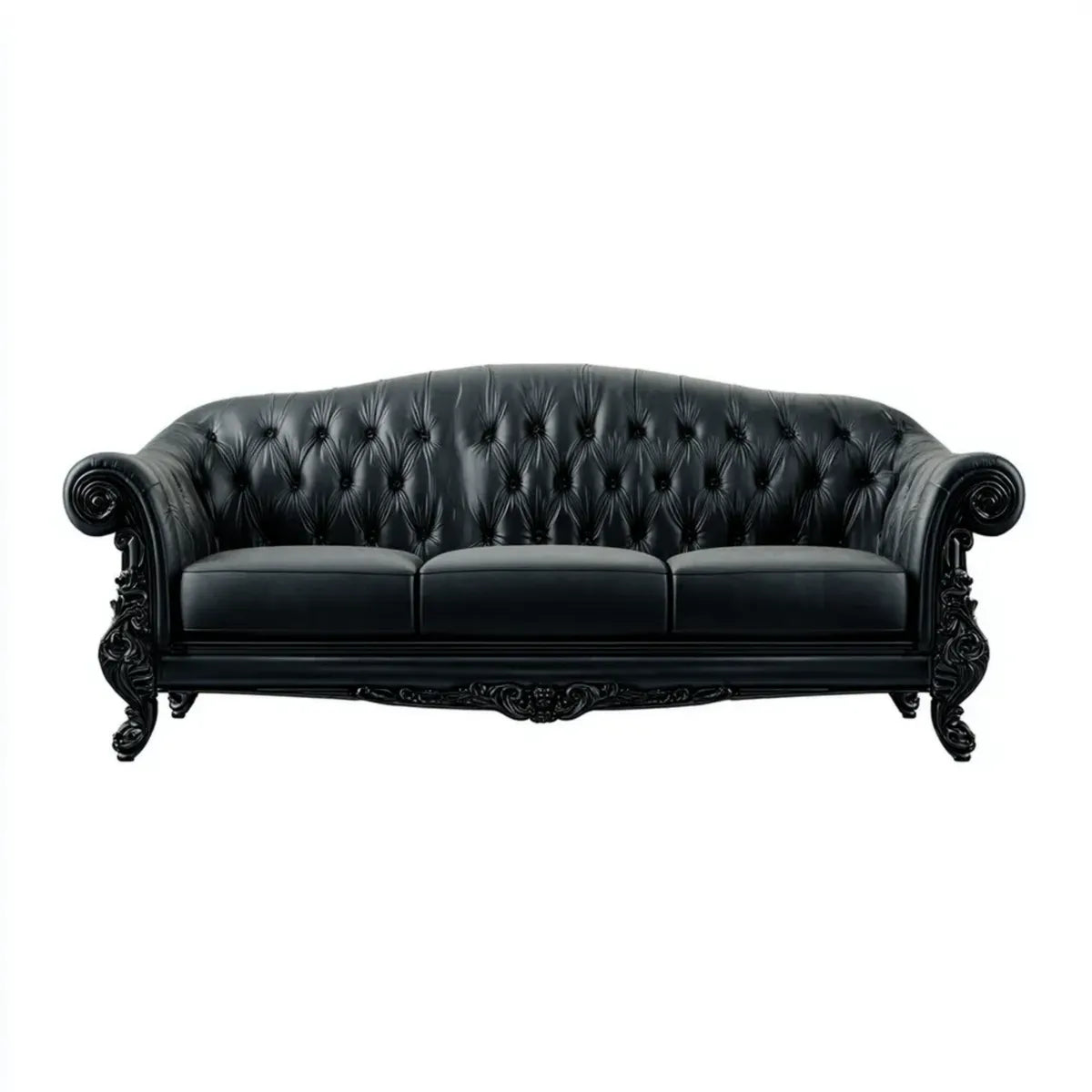 Sofa, Czarna sofa Chesterfield 225 x 90 x 90 cm w prostokątnym kształcie poliuretanowym